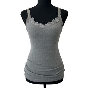 Vintage Mossimo Gray Lace Trim Cami Tank Top Y2K grunge basic retro summer S